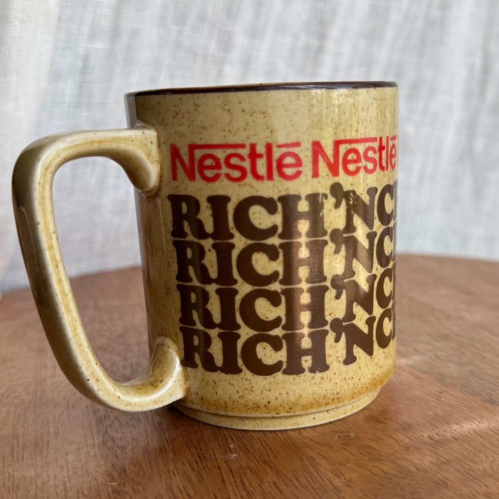 Vintage 70s Nestle Rich N Creamy Hot‎ Cocoa Mug Speckled Stoneware Japan Small